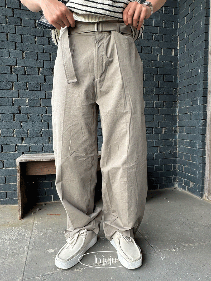 (추천상품) Owood belted wide cotton pants_3color
